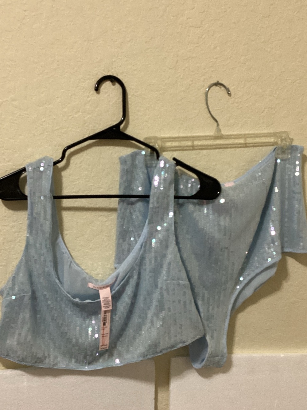 Victoria's Secret Light Blue Sequin Crop Tank & Brief Set
